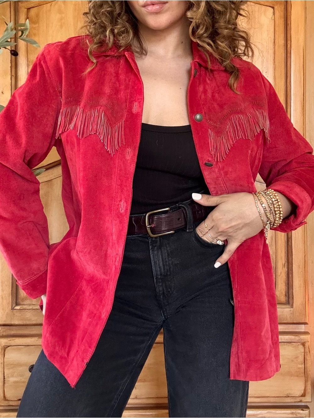 Chico's Red Suede Fringe Jacket